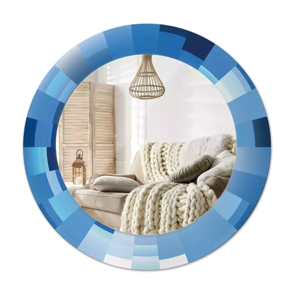 Espejo redondo con decoración Abstracto azul