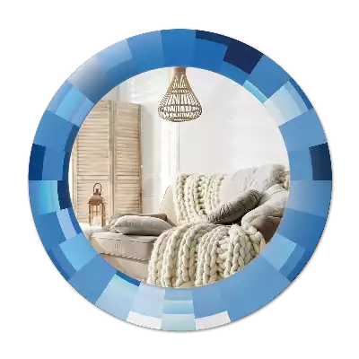 Espejo redondo con decoración Abstracto azul