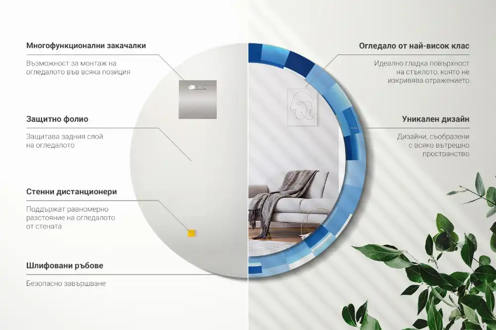 Espejo redondo con decoración Abstracto azul