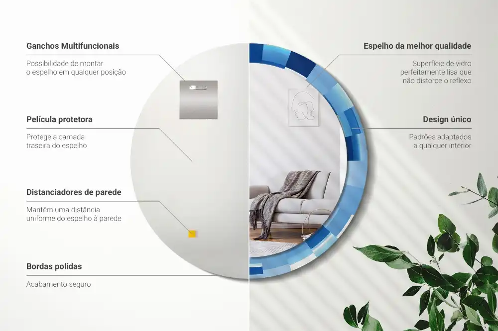 Espejo redondo con decoración Abstracto azul