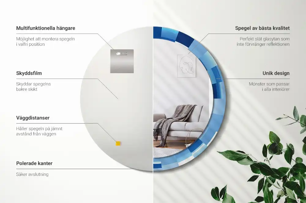 Espejo redondo con decoración Abstracto azul