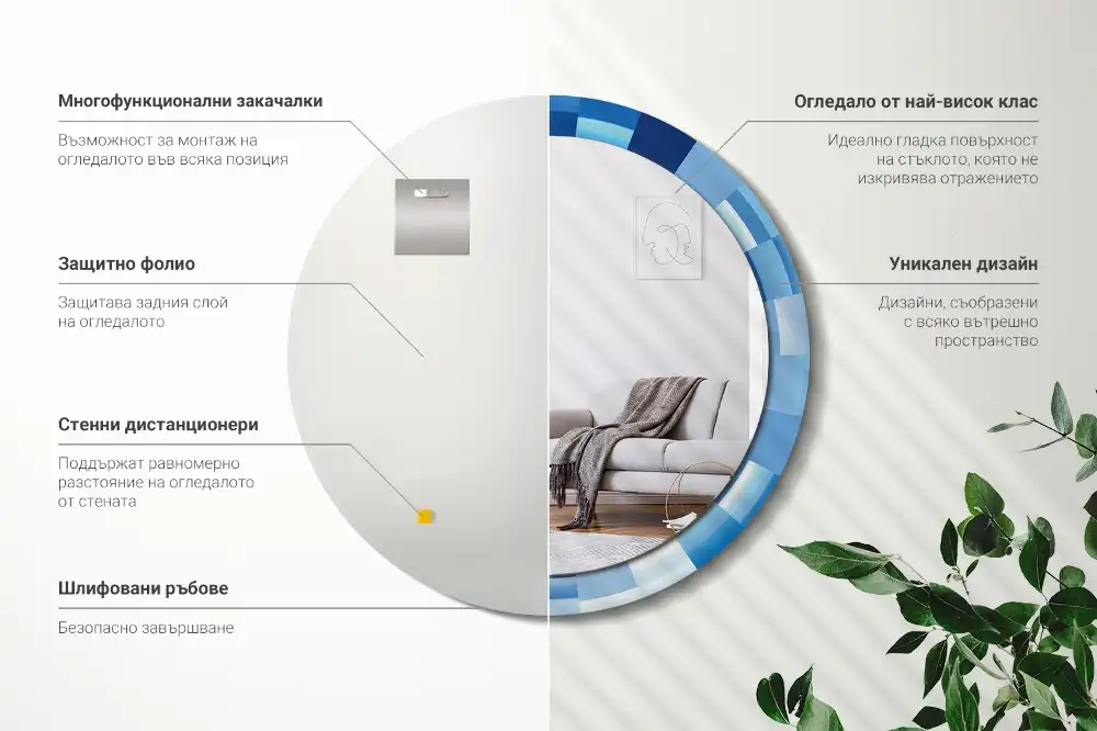 Espejo redondo con decoración Abstracto azul