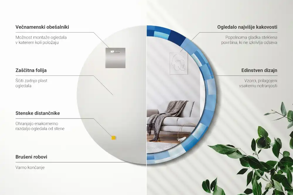 Espejo redondo con decoración Abstracto azul