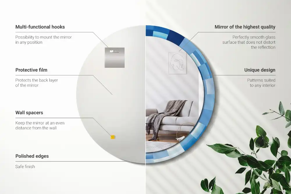 Espejo redondo con decoración Abstracto azul