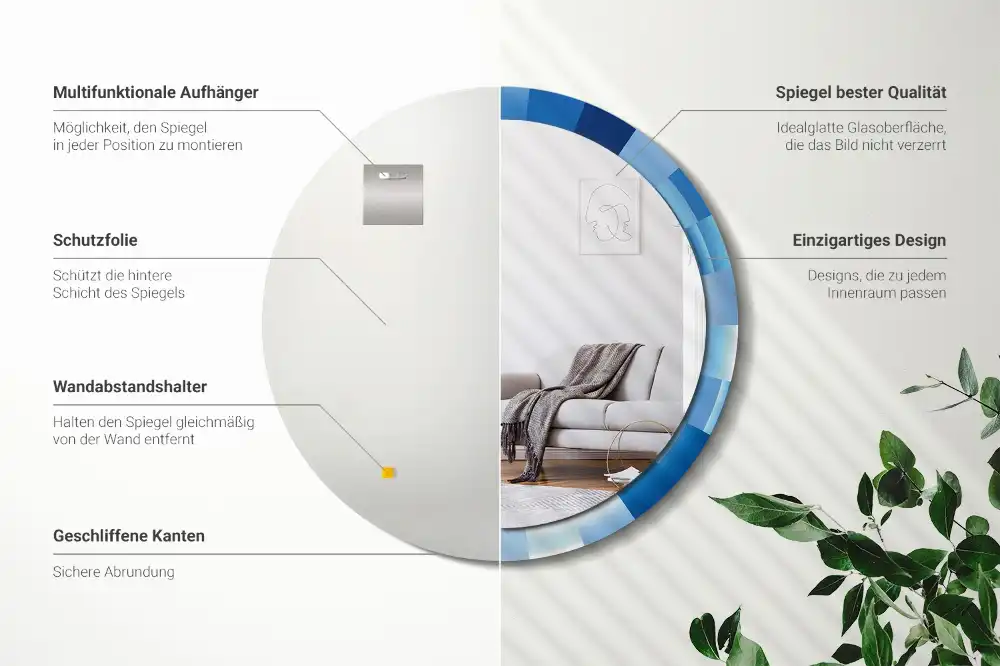 Espejo redondo con decoración Abstracto azul