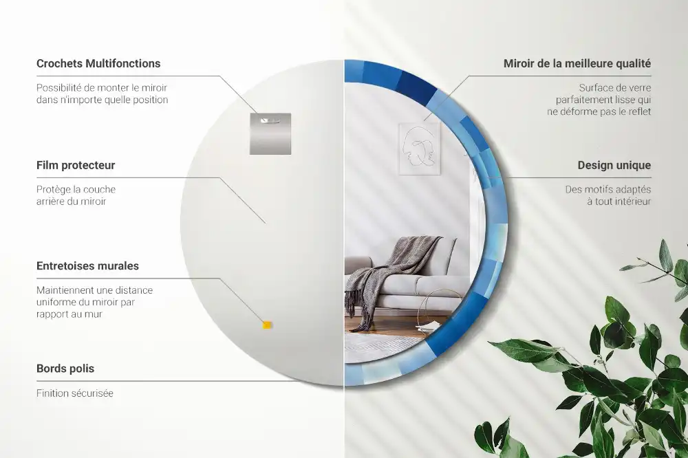 Espejo redondo con decoración Abstracto azul