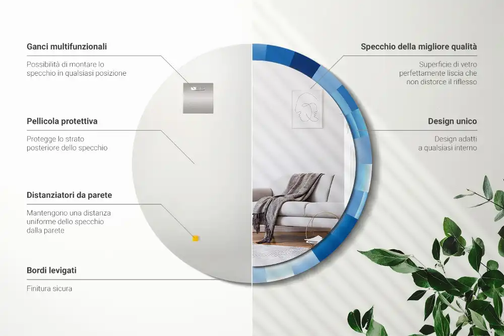 Espejo redondo con decoración Abstracto azul