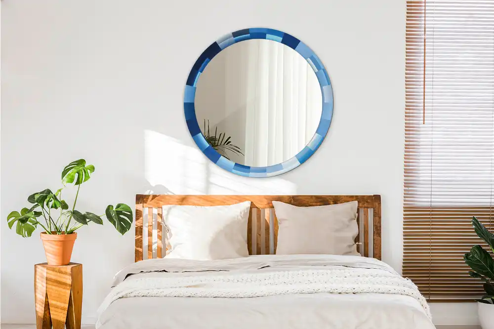 Espejo redondo con decoración Abstracto azul