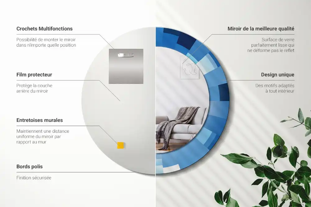 Espejo redondo con decoración Abstracto azul