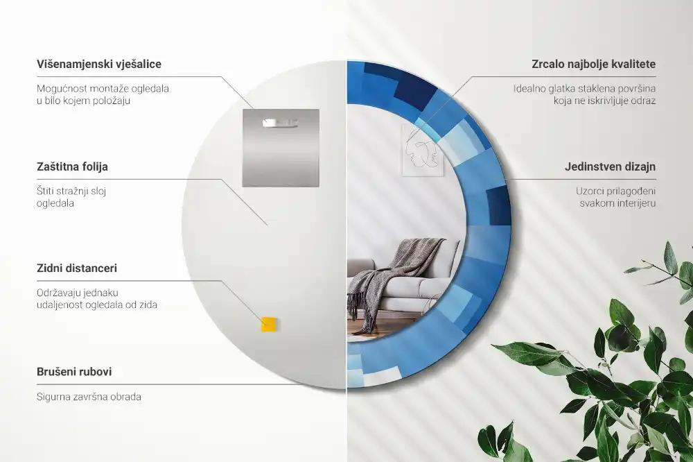 Espejo redondo con decoración Abstracto azul