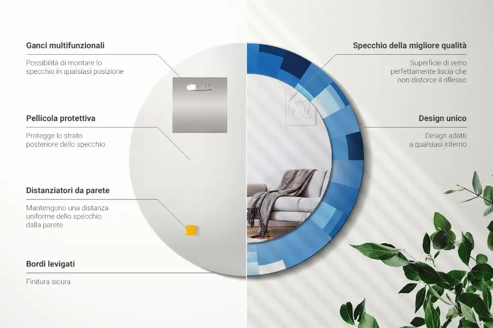 Espejo redondo con decoración Abstracto azul