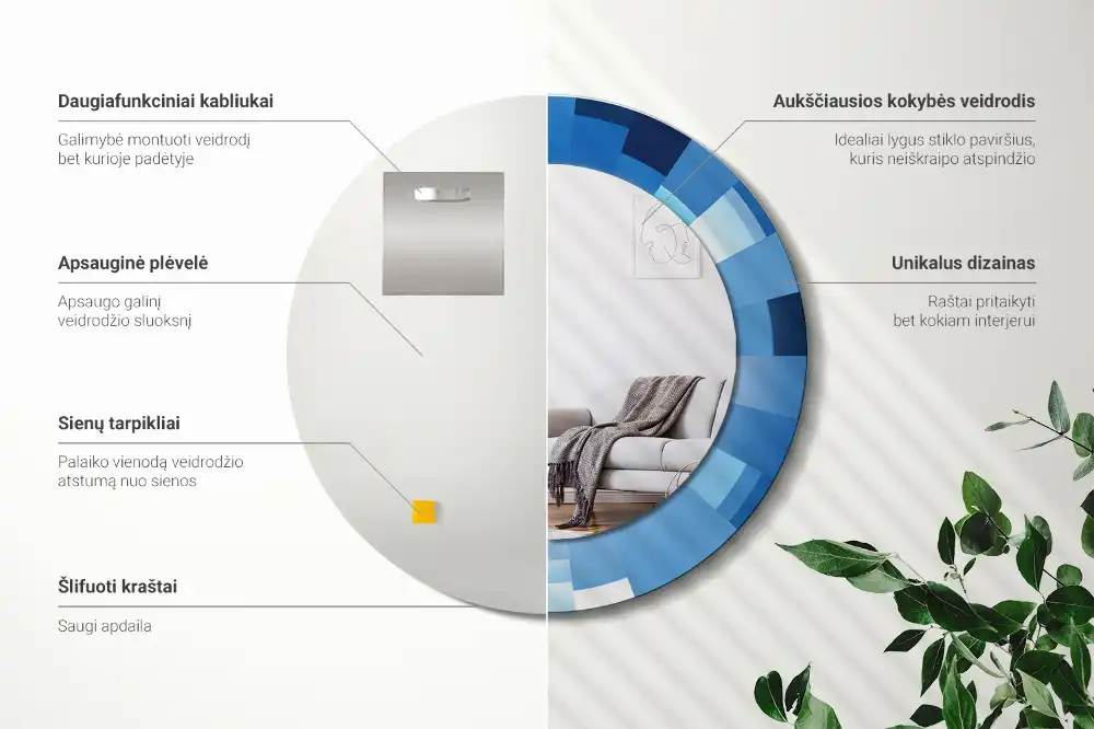 Espejo redondo con decoración Abstracto azul