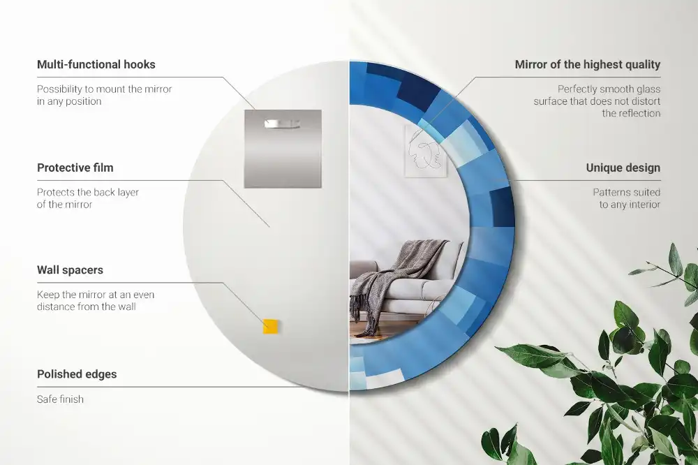 Espejo redondo con decoración Abstracto azul