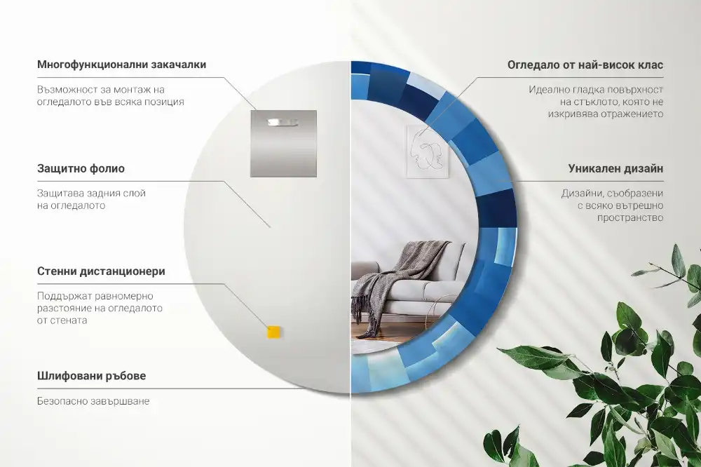 Espejo redondo con decoración Abstracto azul