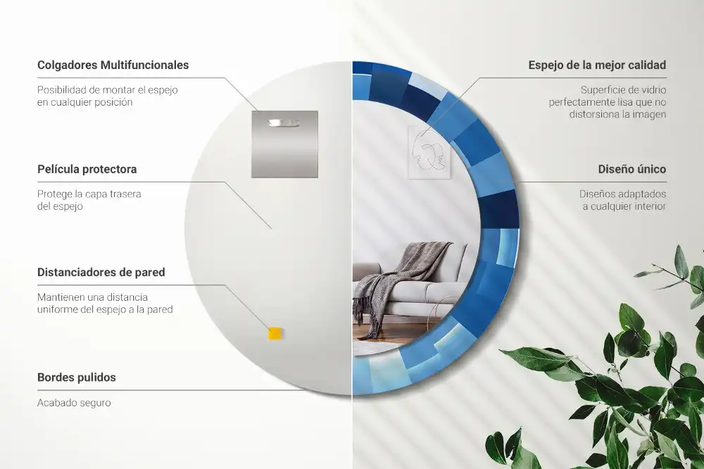 Espejo redondo con decoración Abstracto azul