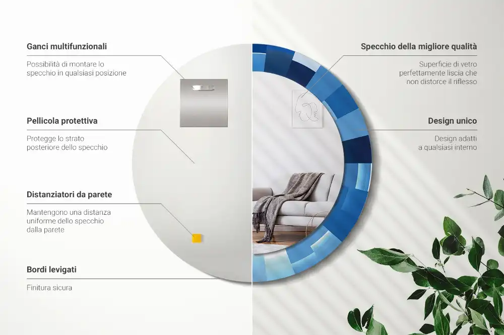 Espejo redondo con decoración Abstracto azul