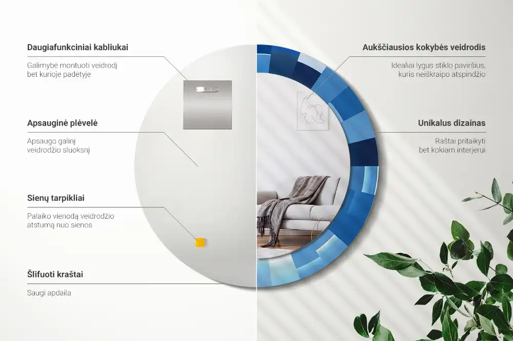 Espejo redondo con decoración Abstracto azul