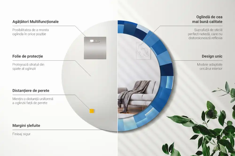 Espejo redondo con decoración Abstracto azul