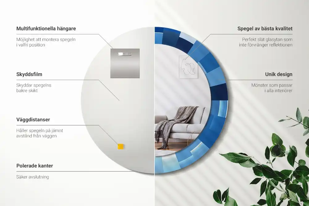 Espejo redondo con decoración Abstracto azul