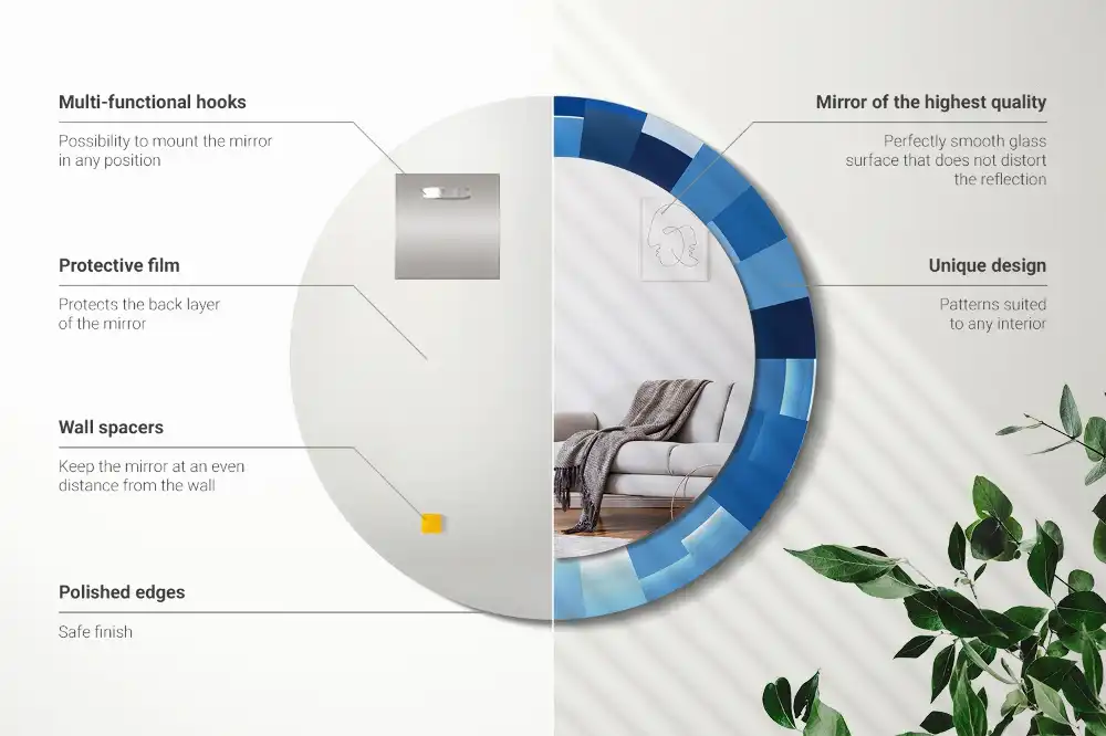 Espejo redondo con decoración Abstracto azul