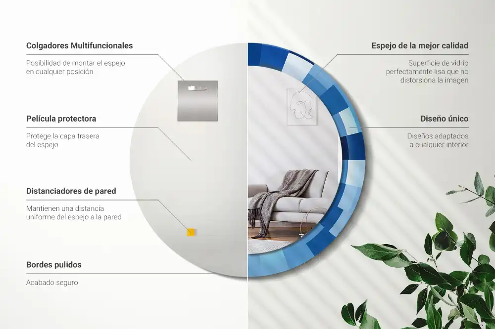 Espejo redondo con decoración Abstracto azul