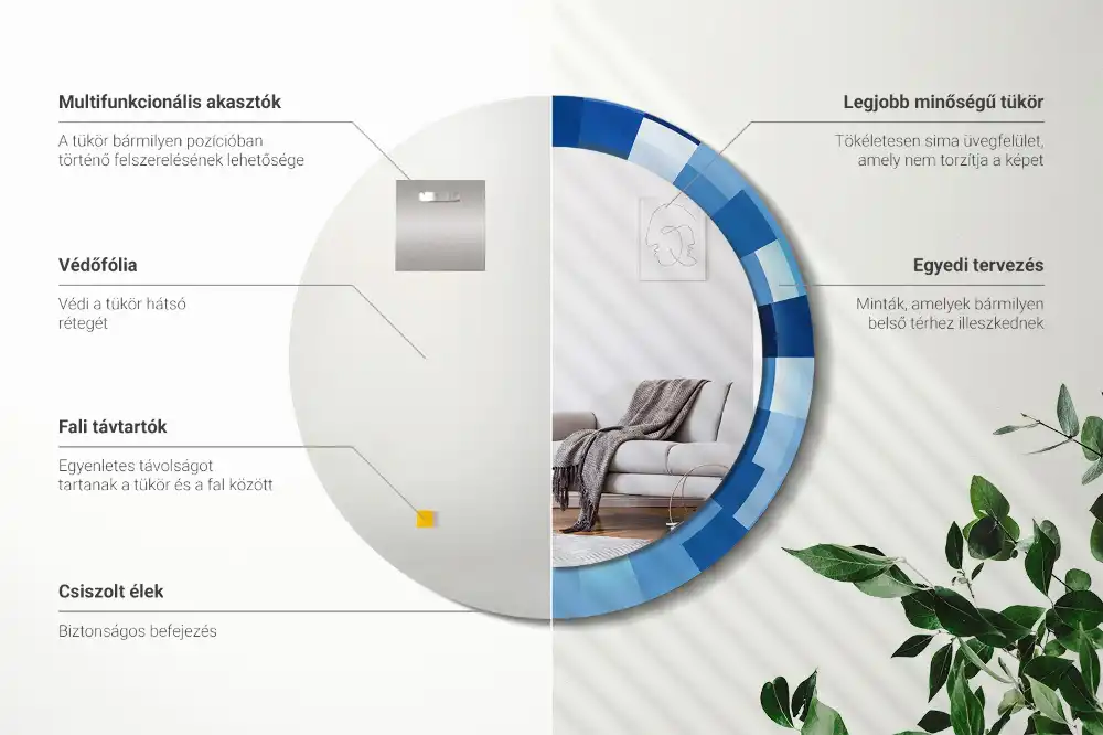 Espejo redondo con decoración Abstracto azul