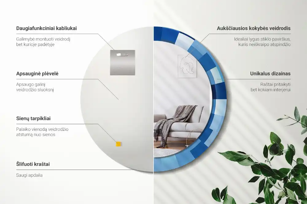 Espejo redondo con decoración Abstracto azul