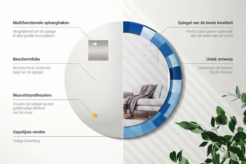 Espejo redondo con decoración Abstracto azul