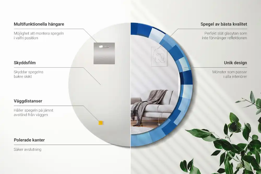 Espejo redondo con decoración Abstracto azul