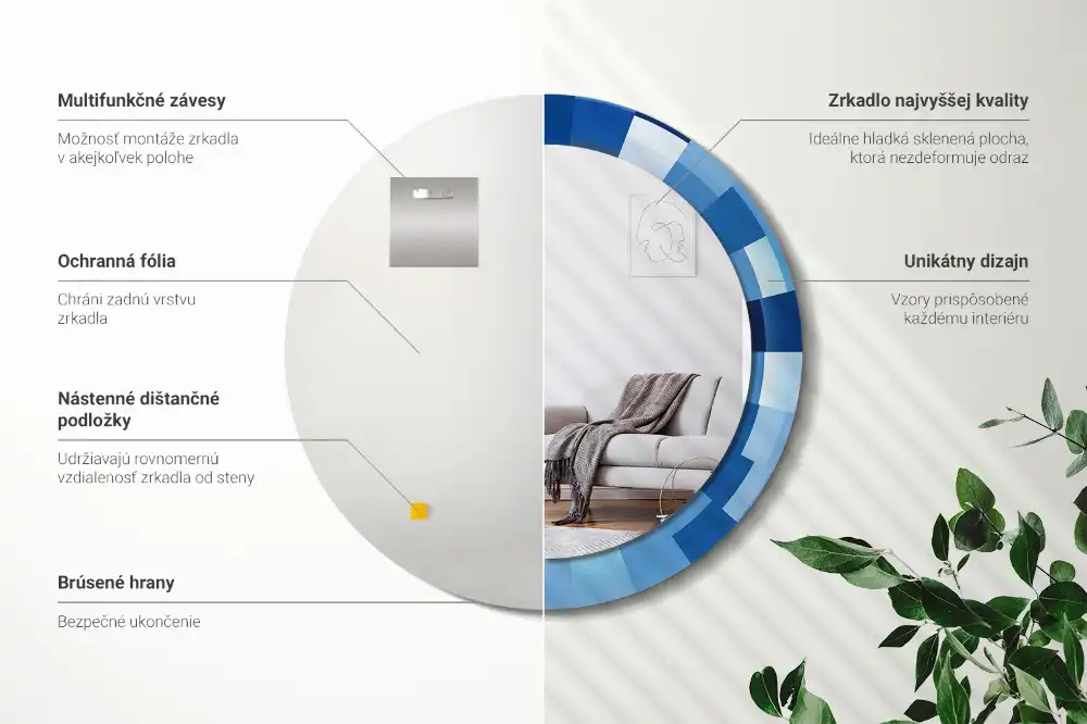 Espejo redondo con decoración Abstracto azul