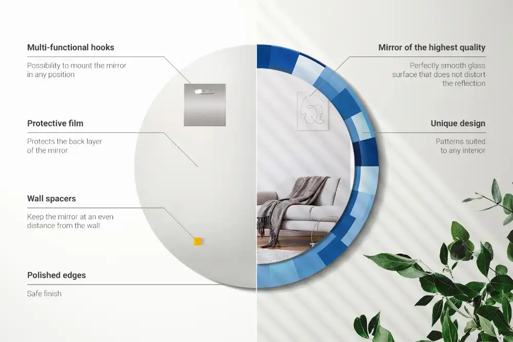 Espejo redondo con decoración Abstracto azul