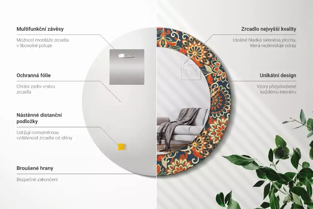 Espejo redondo estampado Flores retro