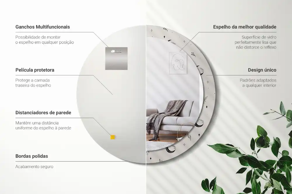 Espejo redondo impreso Plantas de doodle