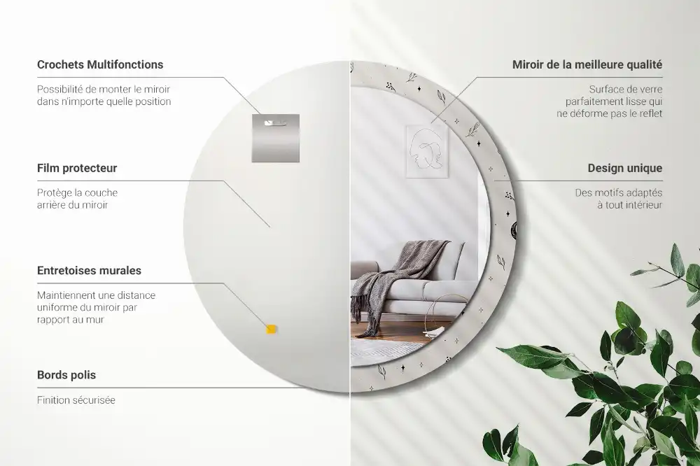 Espejo redondo impreso Plantas de doodle