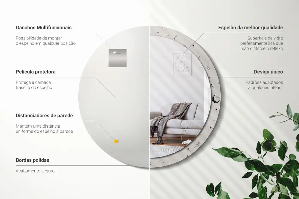 Espejo redondo impreso Plantas de doodle