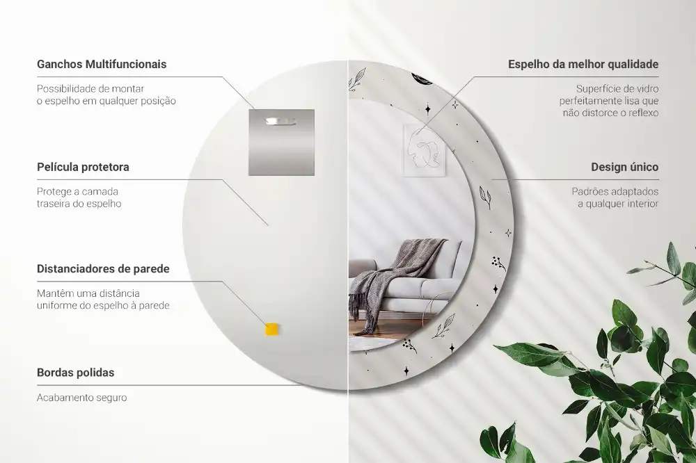 Espejo redondo impreso Plantas de doodle