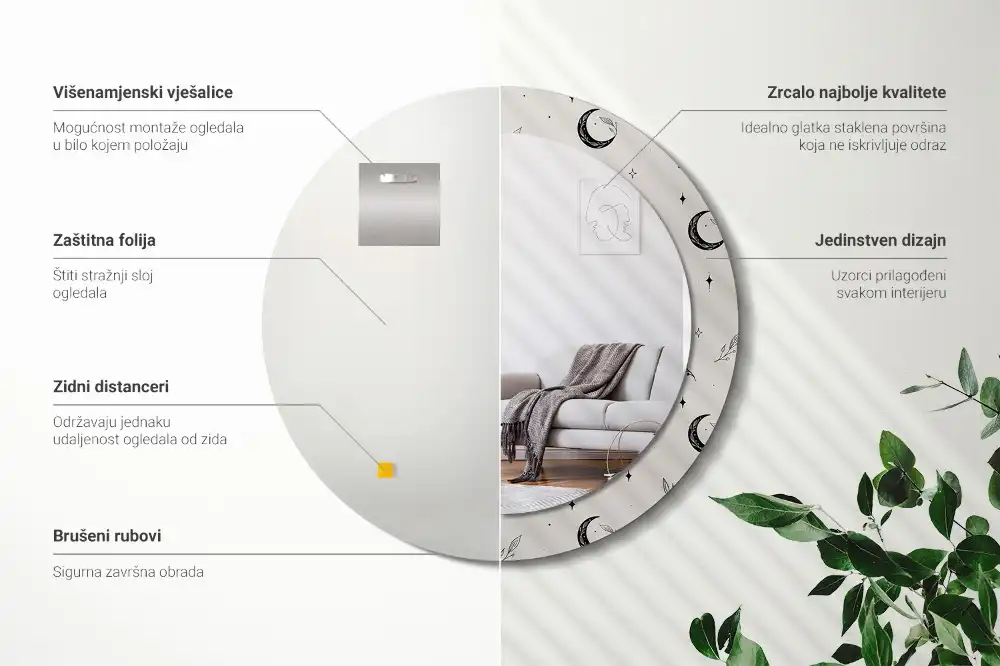 Espejo redondo impreso Plantas de doodle