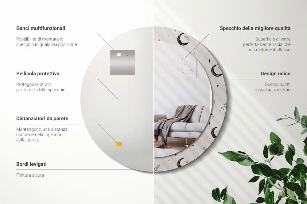 Espejo redondo impreso Plantas de doodle