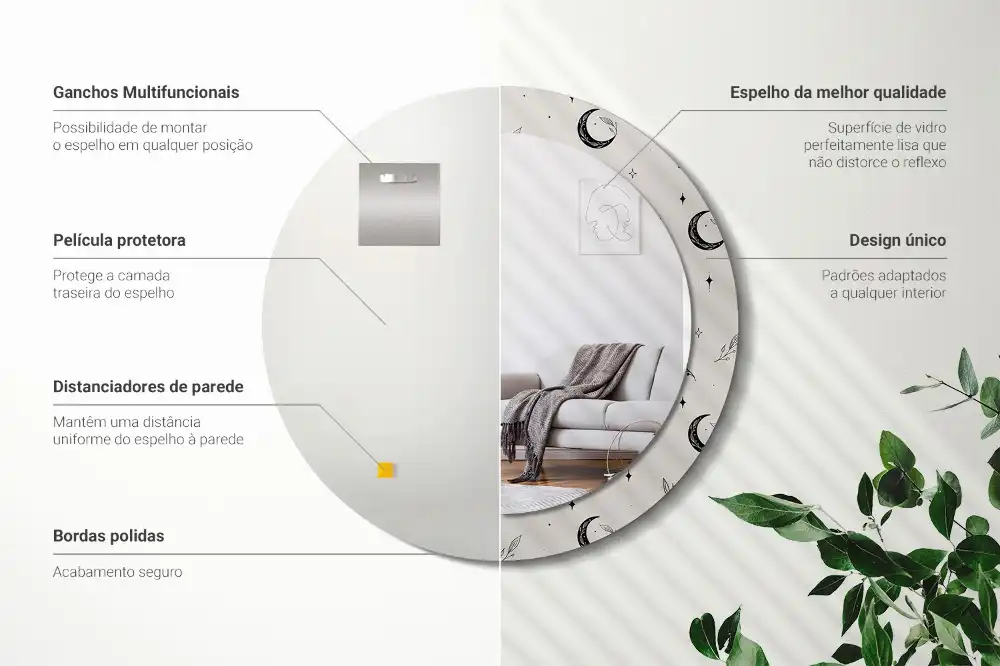 Espejo redondo impreso Plantas de doodle