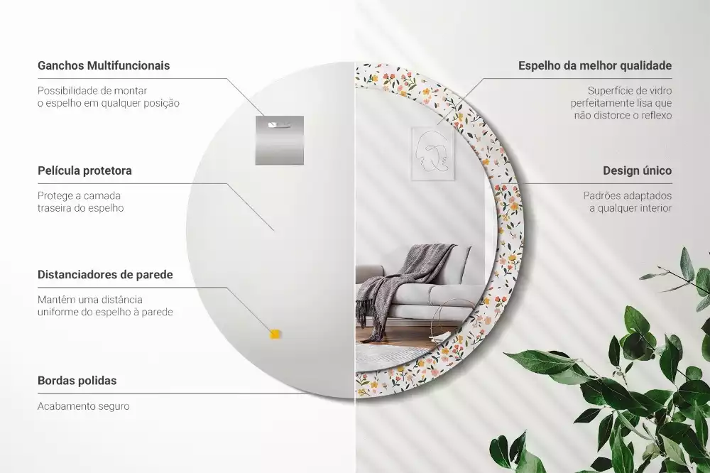 Espejo redondo con decoración Pequeñas flores