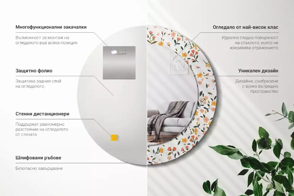 Espejo redondo con decoración Pequeñas flores