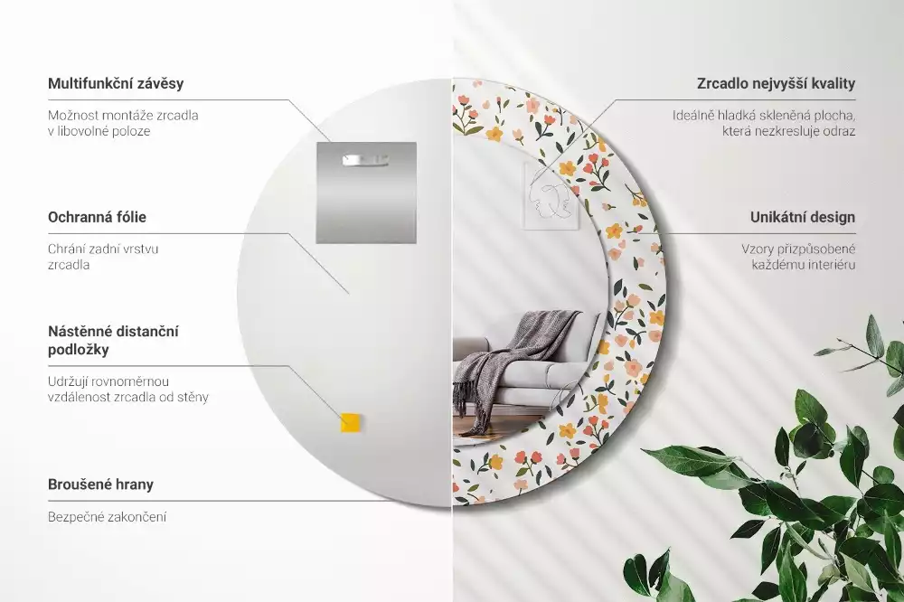 Espejo redondo con decoración Pequeñas flores