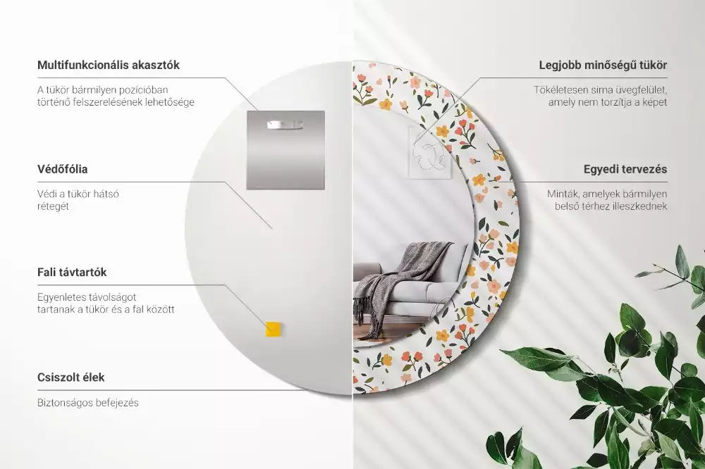 Espejo redondo con decoración Pequeñas flores