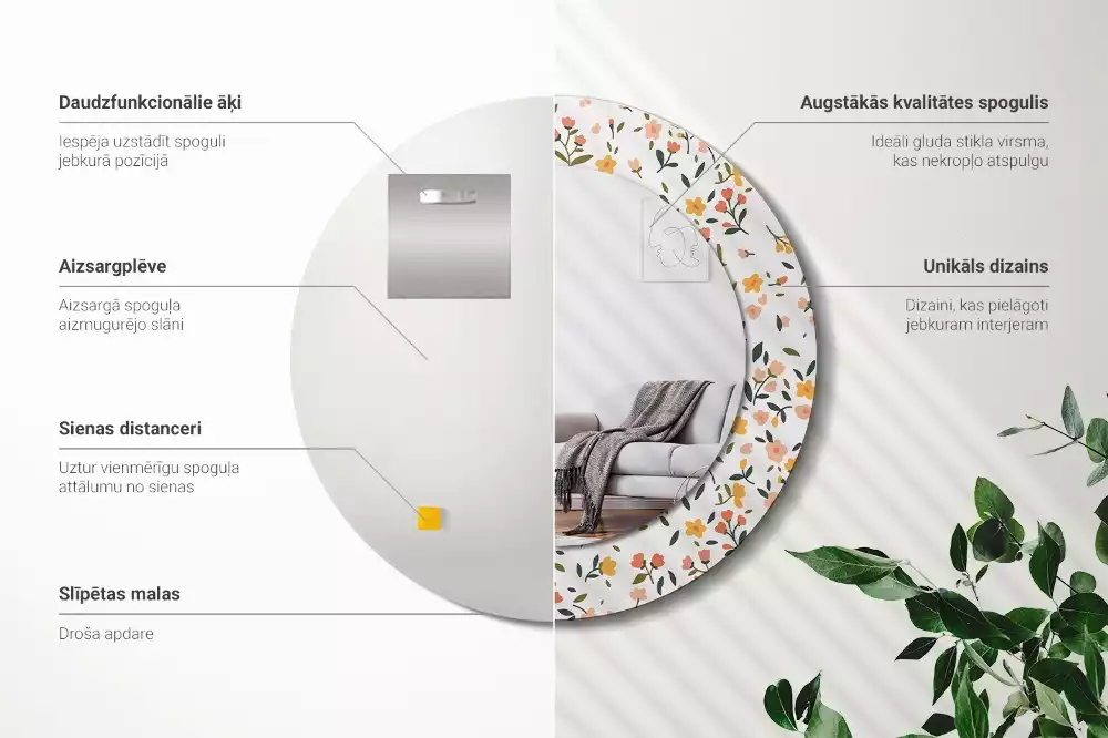 Espejo redondo con decoración Pequeñas flores