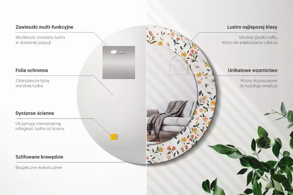 Espejo redondo con decoración Pequeñas flores