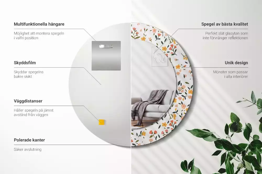 Espejo redondo con decoración Pequeñas flores