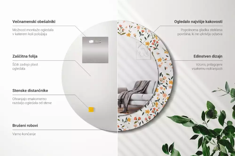 Espejo redondo con decoración Pequeñas flores