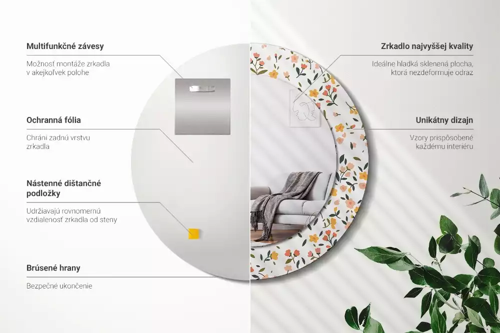 Espejo redondo con decoración Pequeñas flores