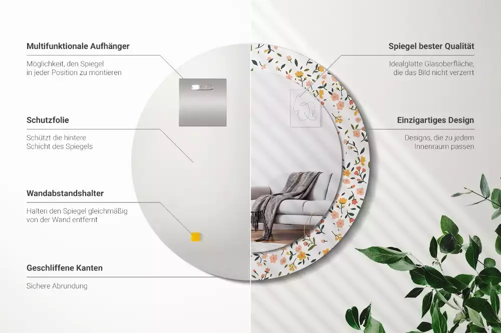 Espejo redondo con decoración Pequeñas flores