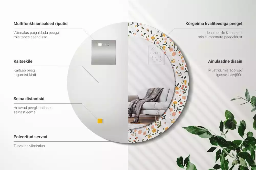 Espejo redondo con decoración Pequeñas flores